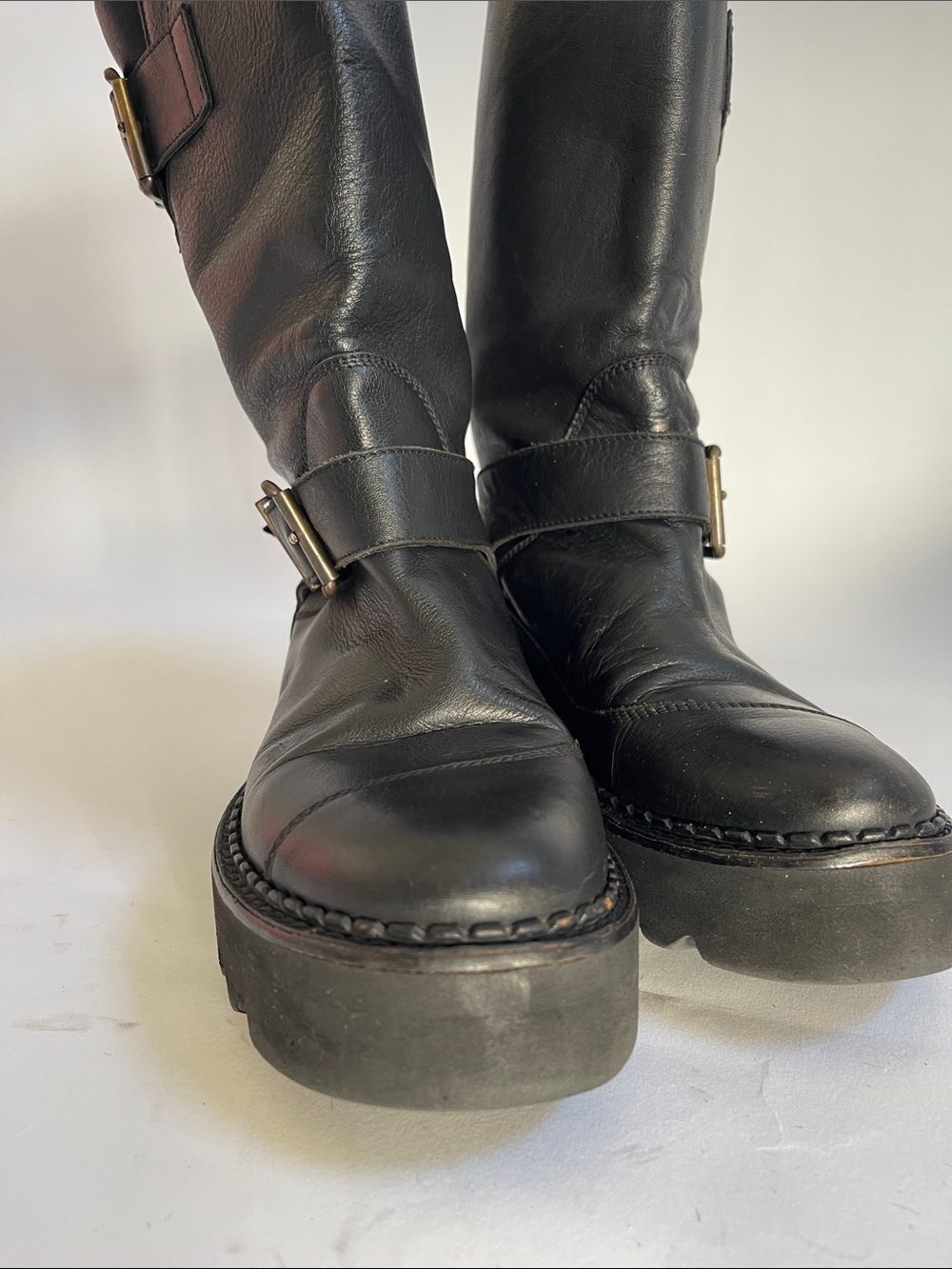 Vivienne Westwood Anglomania Black Leather Double Buckle Biker Boots AW16 US 7 - Picture 13 of 15